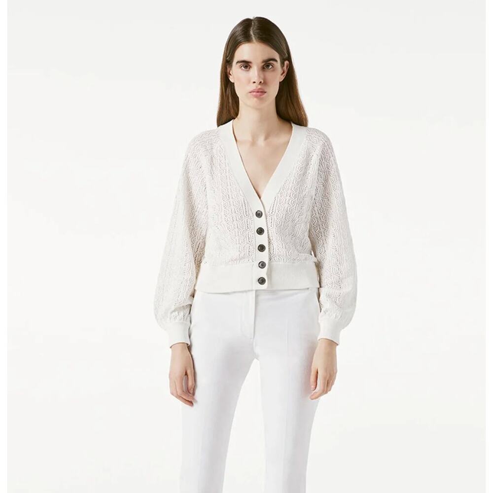 FRAME Chain Lace Cardi Cardigan Sweater Pointelle Blanc White {H47}